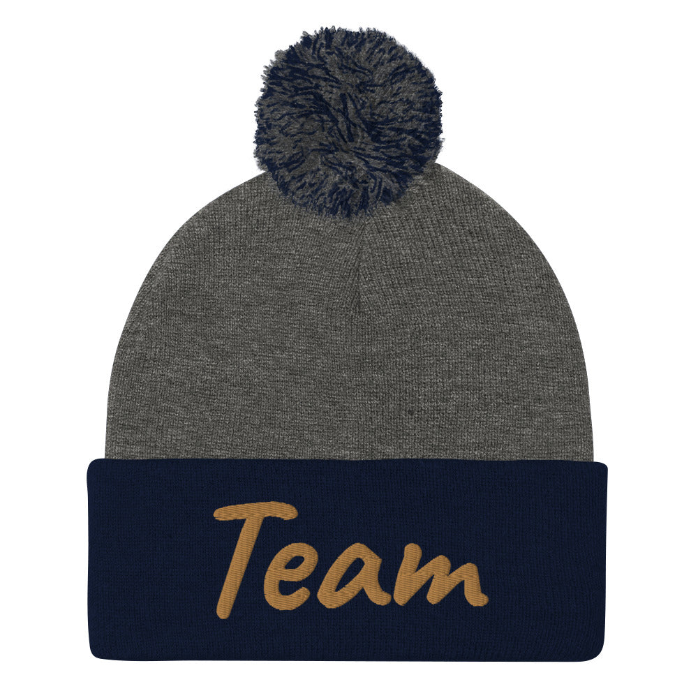 Team In Celluloid Embroidery On Pom Pom Beanie