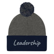 Leadership In Silver Embroidery On Pom Pom Beanie