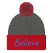 Believe In Amethyst Embroidery On Pom Pom Beanie