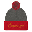 Courage In Amber Embroidery On Pom Pom Beanie