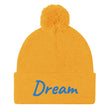 Dream In Sapphire Embroidery On Pom Pom Beanie