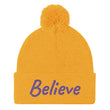 Believe In Amethyst Embroidery On Pom Pom Beanie