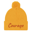 Courage In Amber Embroidery On Pom Pom Beanie