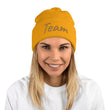 Team In Celluloid Embroidery On Pom Pom Beanie