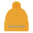 Leadership In Silver Embroidery On Pom Pom Beanie