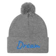 Dream In Sapphire Embroidery On Pom Pom Beanie