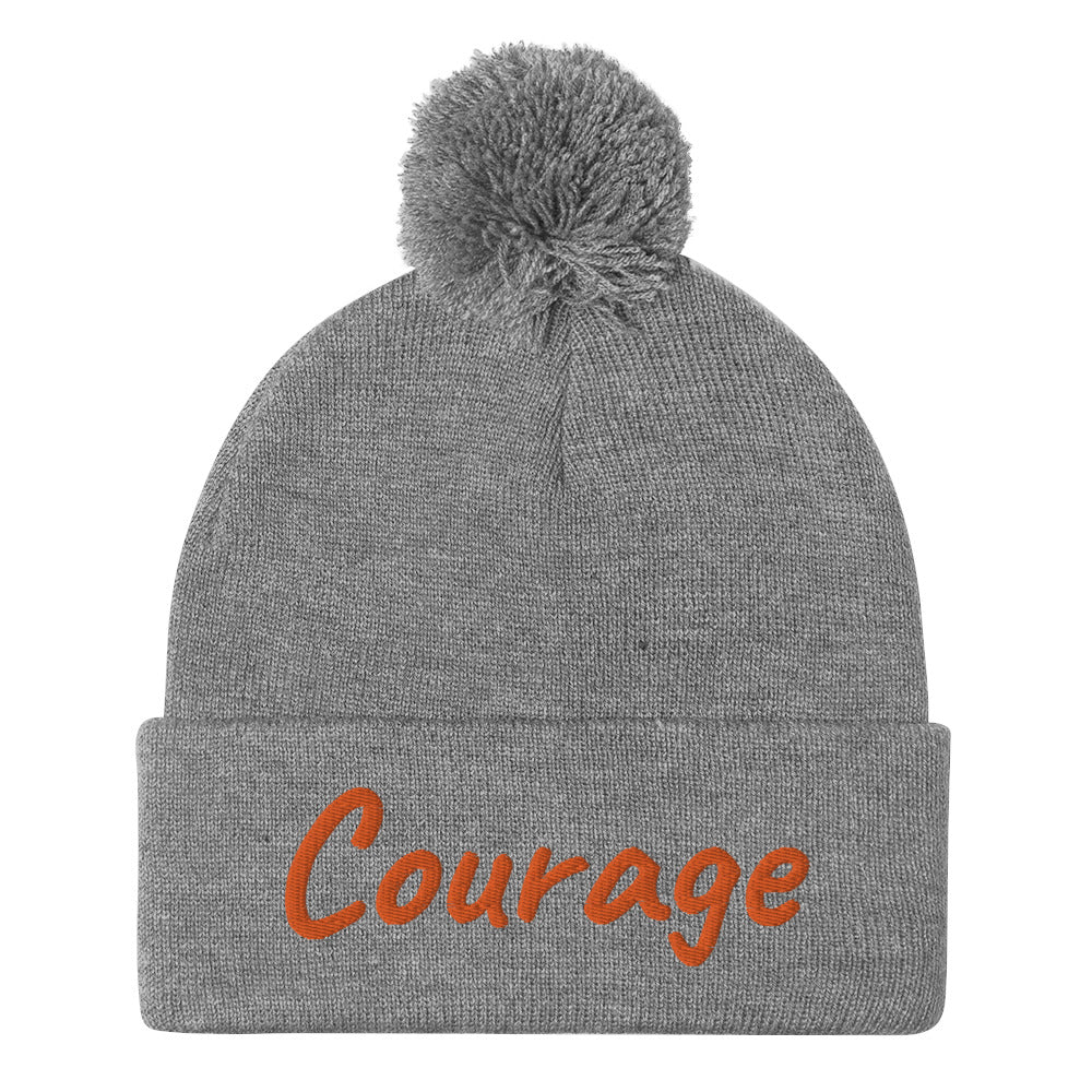 Courage In Amber Embroidery On Pom Pom Beanie