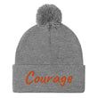 Courage In Amber Embroidery On Pom Pom Beanie