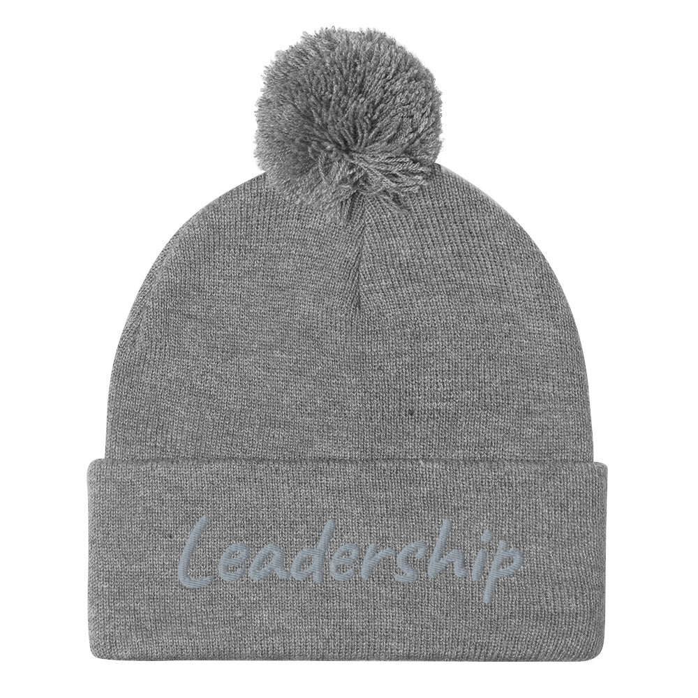 Leadership In Silver Embroidery On Pom Pom Beanie