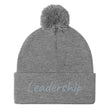 Leadership In Silver Embroidery On Pom Pom Beanie