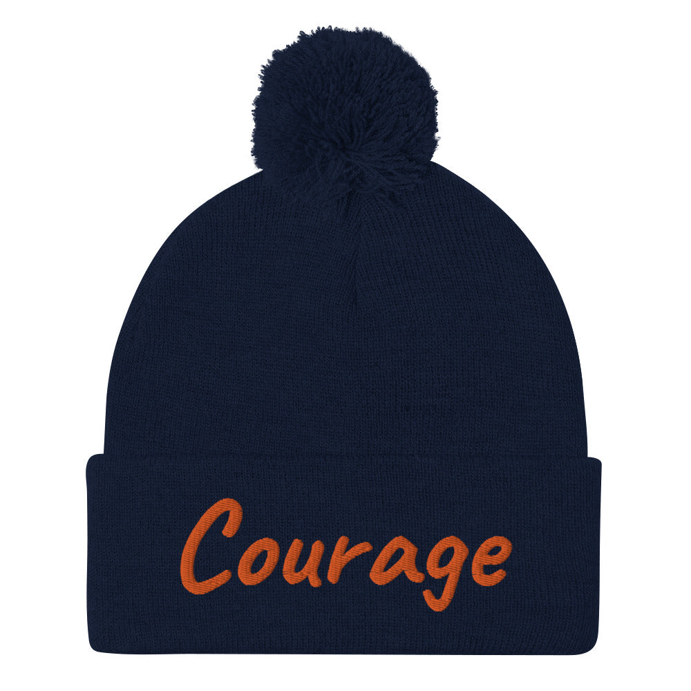 Courage In Amber Embroidery On Pom Pom Beanie