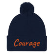 Courage In Amber Embroidery On Pom Pom Beanie