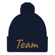 Team In Celluloid Embroidery On Pom Pom Beanie