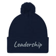 Leadership In Silver Embroidery On Pom Pom Beanie