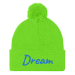Dream In Sapphire Embroidery On Pom Pom Beanie
