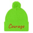 Courage In Amber Embroidery On Pom Pom Beanie