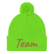 Team In Celluloid Embroidery On Pom Pom Beanie