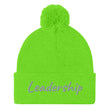 Leadership In Silver Embroidery On Pom Pom Beanie