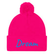 Dream In Sapphire Embroidery On Pom Pom Beanie