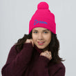 Dream In Sapphire Embroidery On Pom Pom Beanie