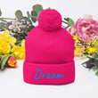 Dream In Sapphire Embroidery On Pom Pom Beanie