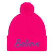 Believe In Amethyst Embroidery On Pom Pom Beanie