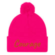 Courage In Amber Embroidery On Pom Pom Beanie