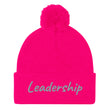 Leadership In Silver Embroidery On Pom Pom Beanie