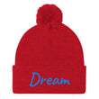 Dream In Sapphire Embroidery On Pom Pom Beanie