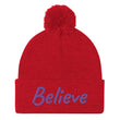 Believe In Amethyst Embroidery On Pom Pom Beanie