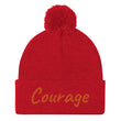 Courage In Amber Embroidery On Pom Pom Beanie