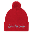 Leadership In Silver Embroidery On Pom Pom Beanie