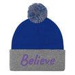 Believe In Amethyst Embroidery On Pom Pom Beanie