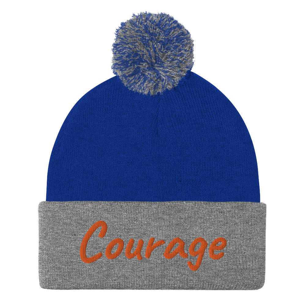 Courage In Amber Embroidery On Pom Pom Beanie
