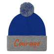 Courage In Amber Embroidery On Pom Pom Beanie