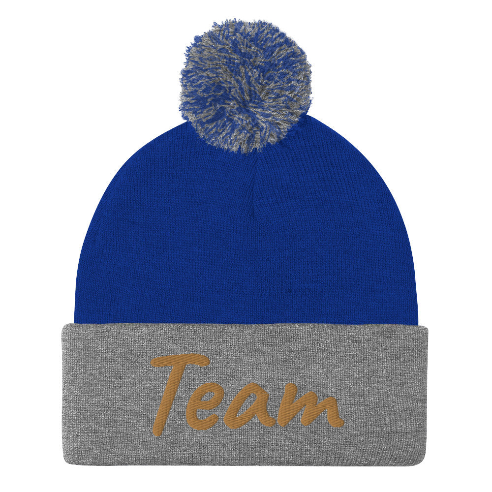 Team In Celluloid Embroidery On Pom Pom Beanie