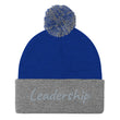 Leadership In Silver Embroidery On Pom Pom Beanie
