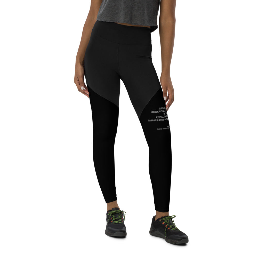 Binary Instructions To Keep Moving The World Forward With Venusian Earth In White on Women's Sports Leggings