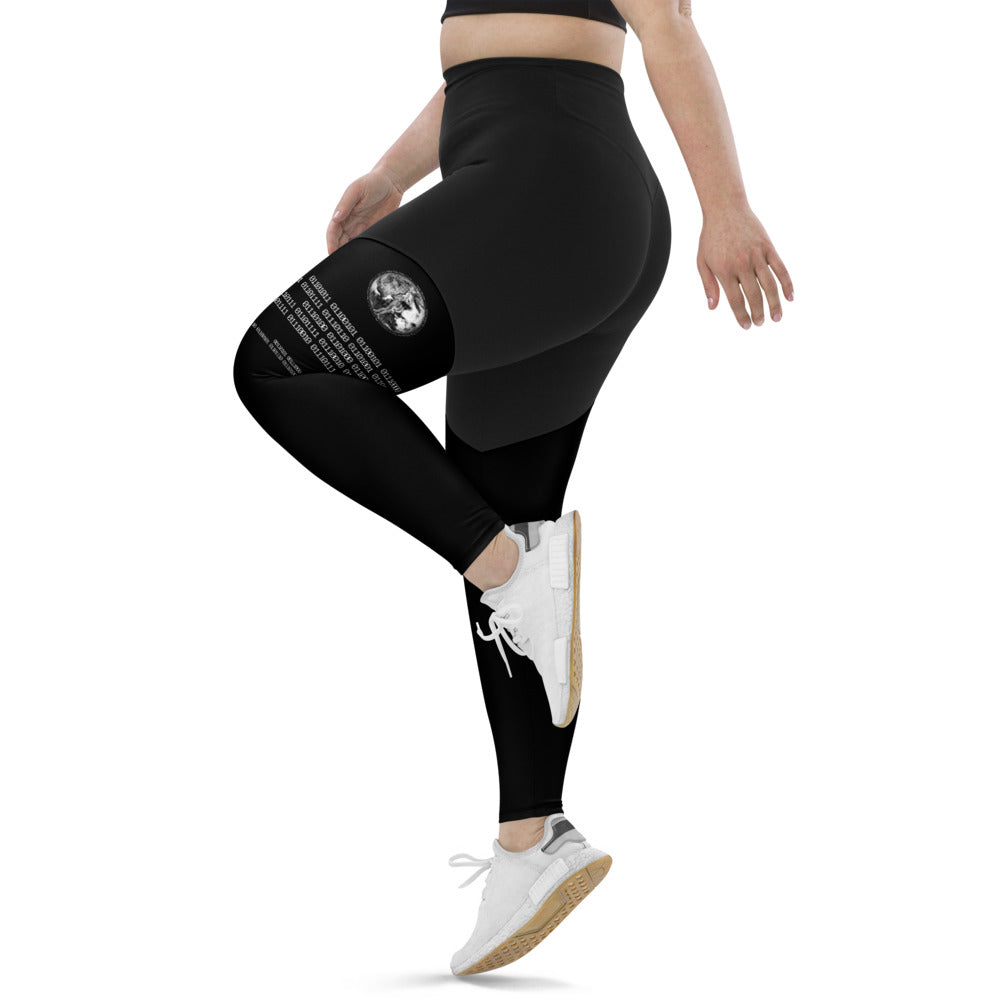 Binary Instructions To Keep Moving The World Forward With Venusian Earth In White on Women's Sports Leggings