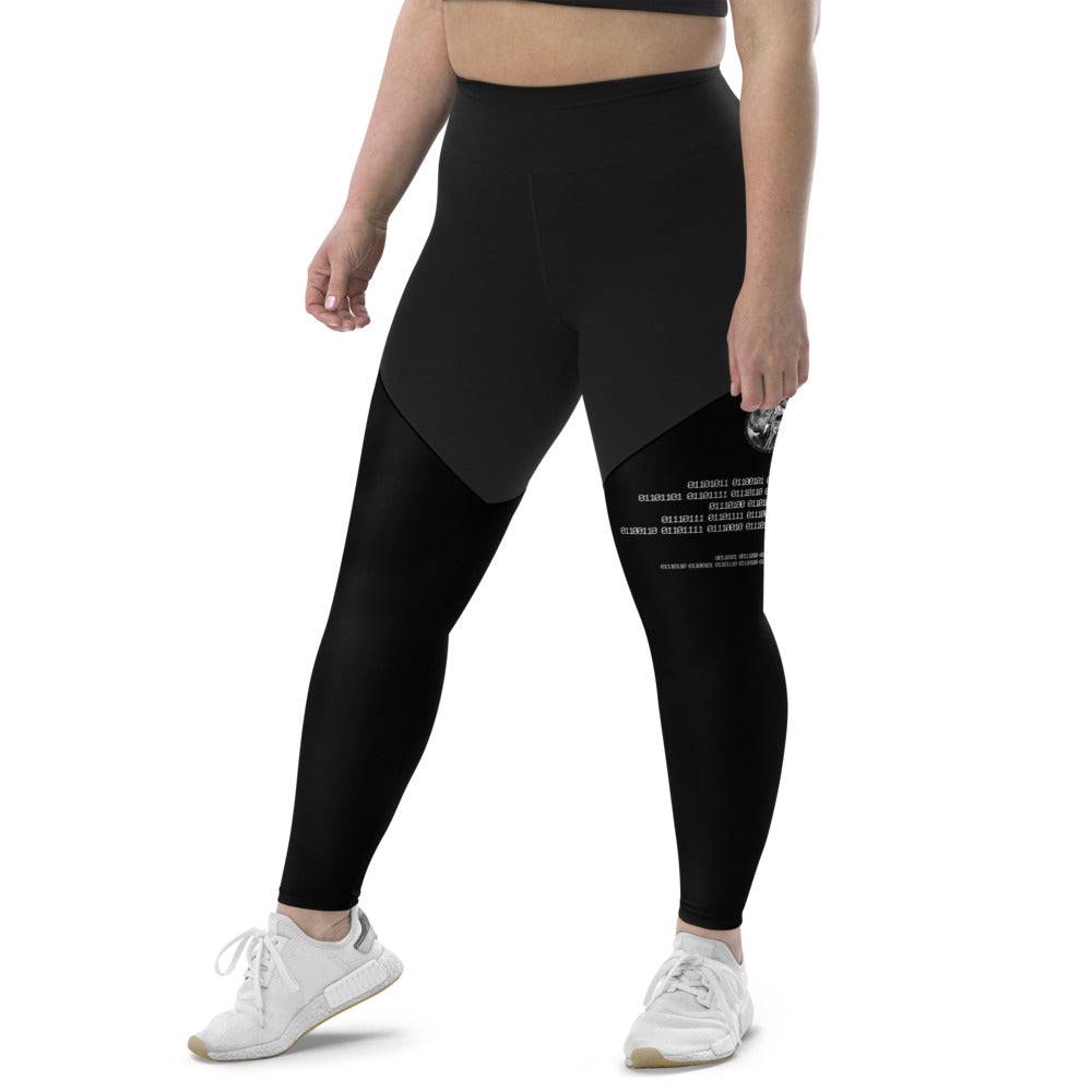 Binary Instructions To Keep Moving The World Forward With Venusian Earth In White on Women's Sports Leggings