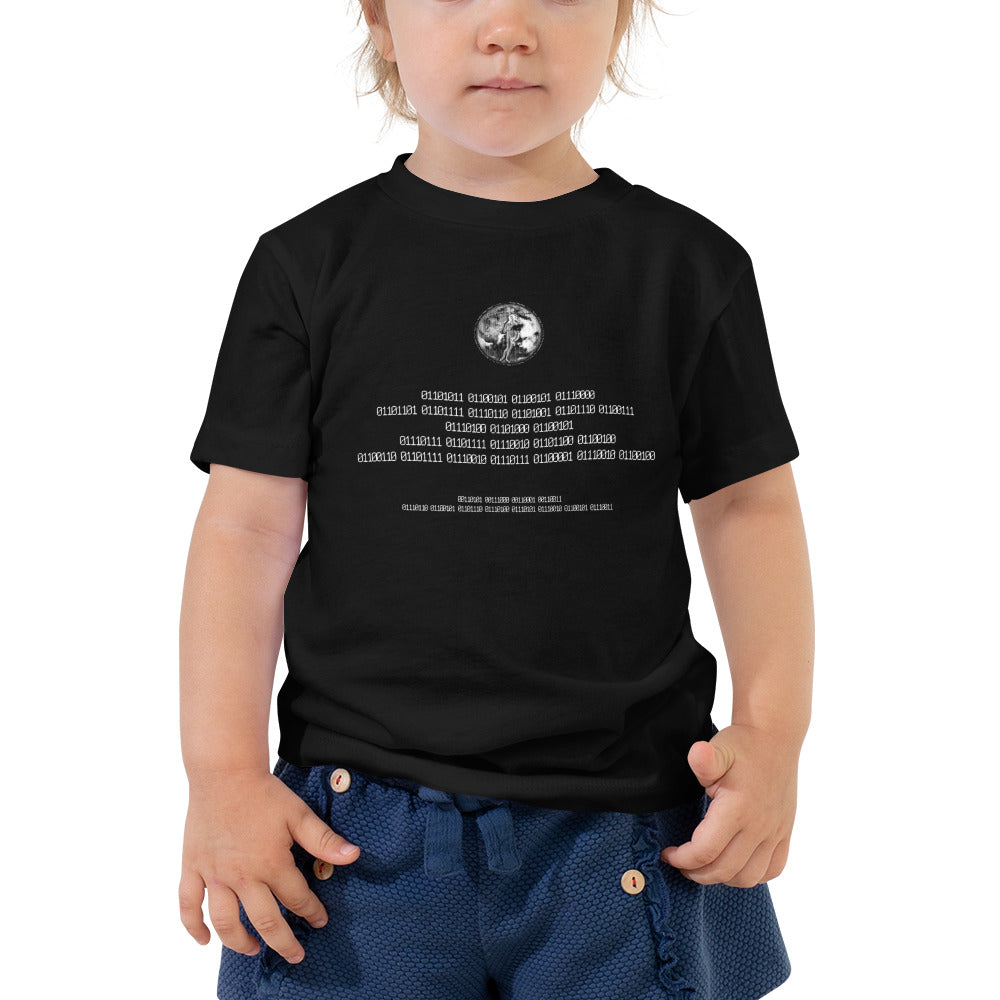 Binary Instructions To Keep Moving The World Forward With Venusian Earth In White on Toddler Short Sleeve T-Shirt