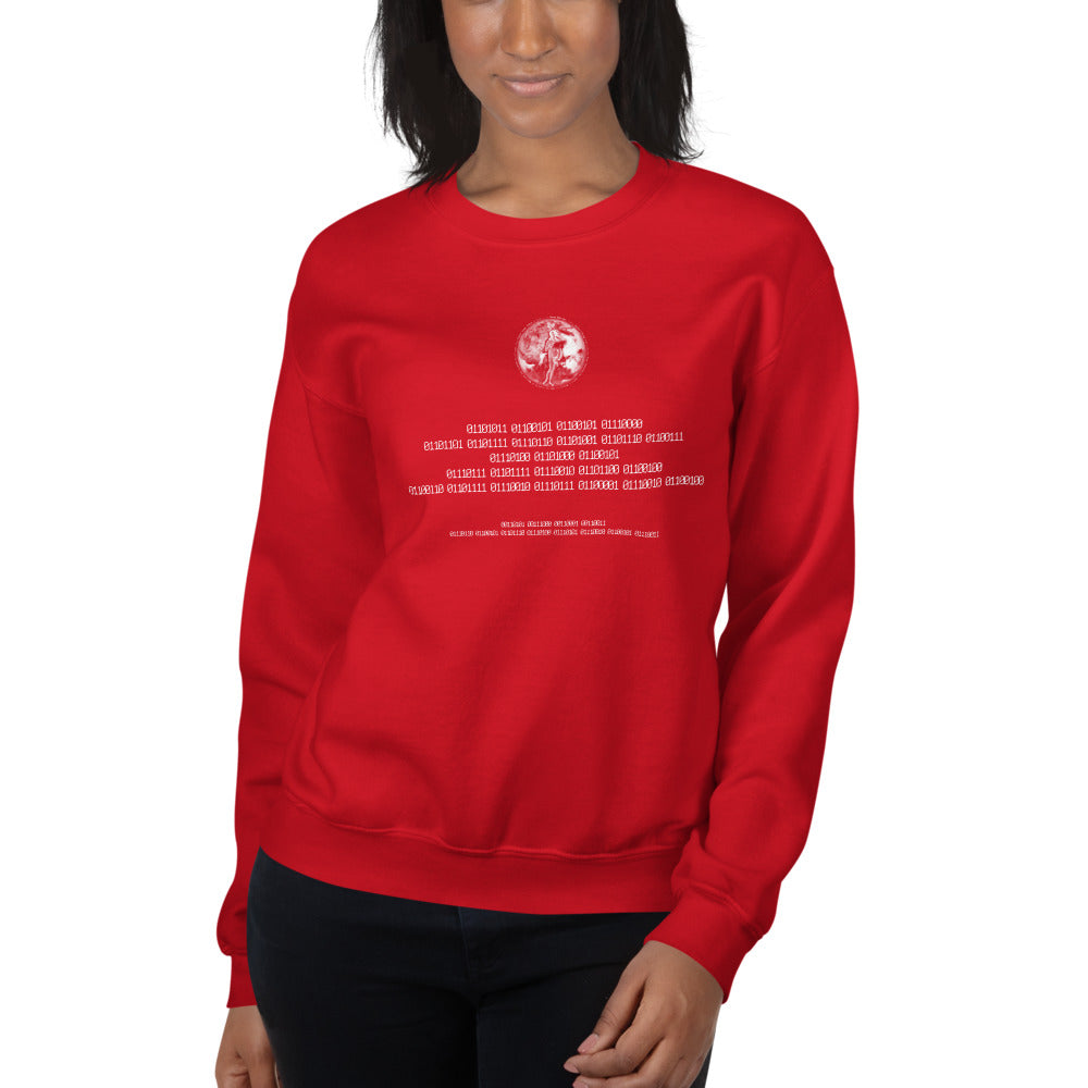 Binary Instructions To Keep Moving The World Forward With Venusian Earth In White on Unisex Crew Neck Sweatshirt