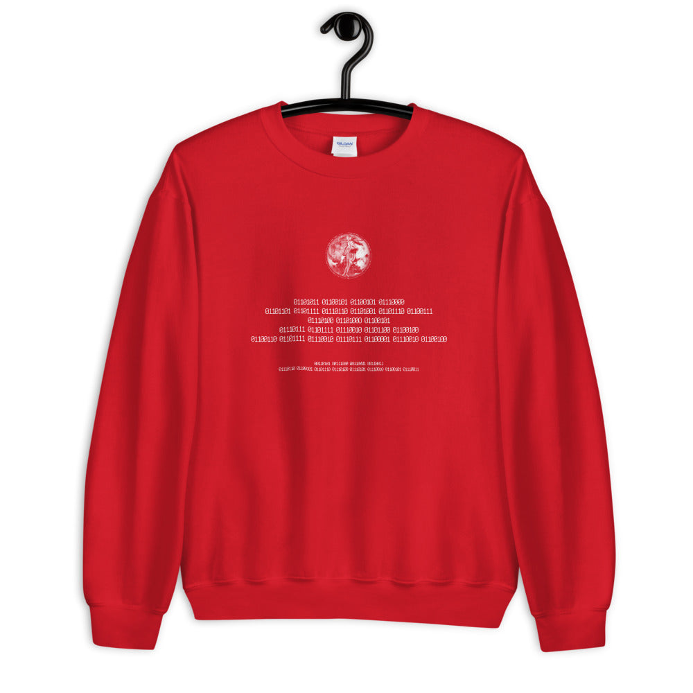 Binary Instructions To Keep Moving The World Forward With Venusian Earth In White on Unisex Crew Neck Sweatshirt