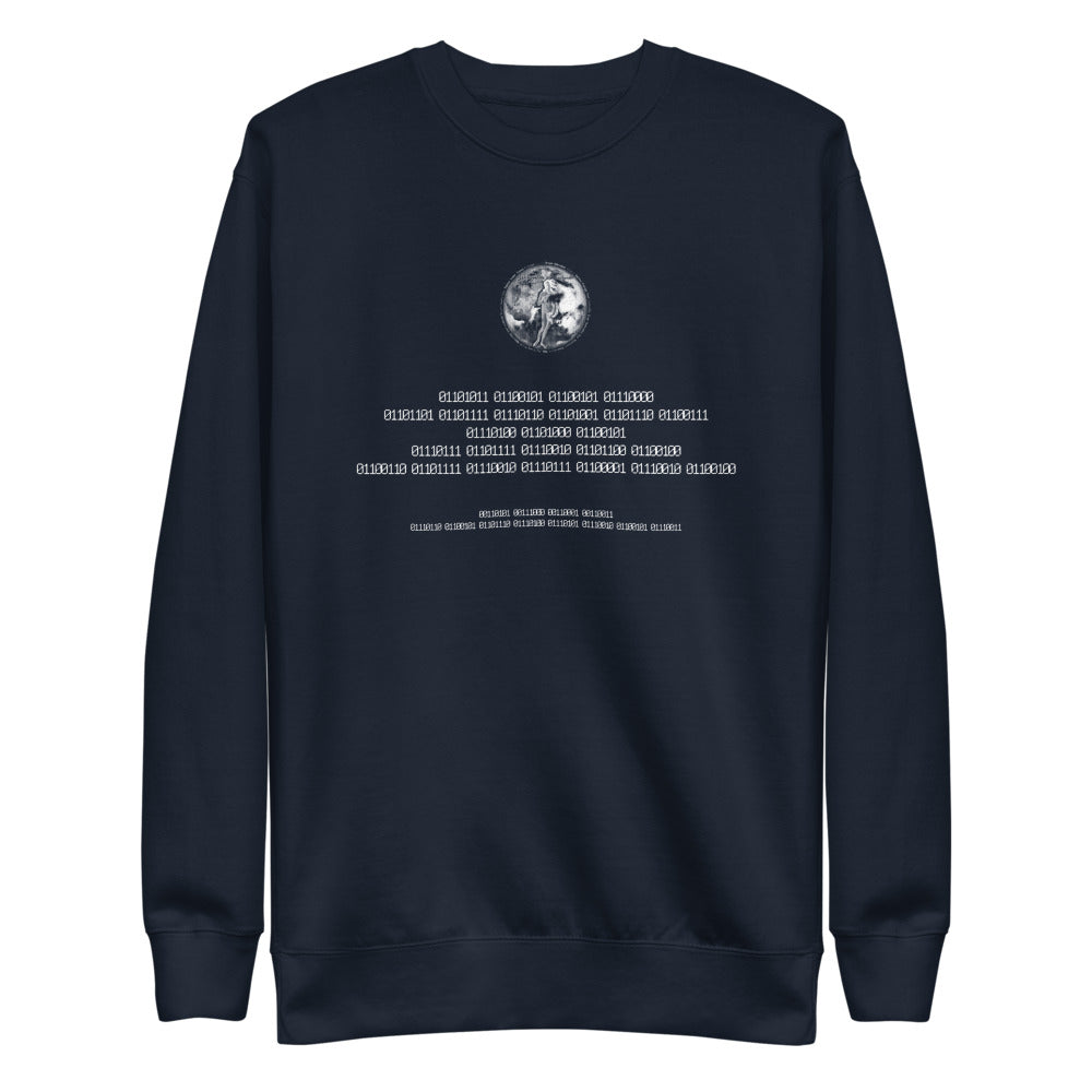 Binary Instructions To Keep Moving The World Forward With Venusian Earth In White on Unisex Fleece Pullover