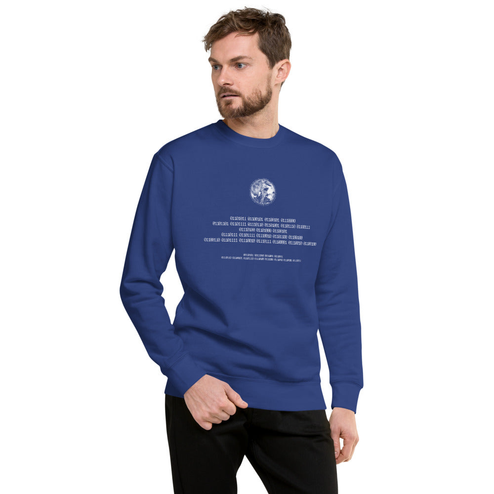 Binary Instructions To Keep Moving The World Forward With Venusian Earth In White on Unisex Fleece Pullover