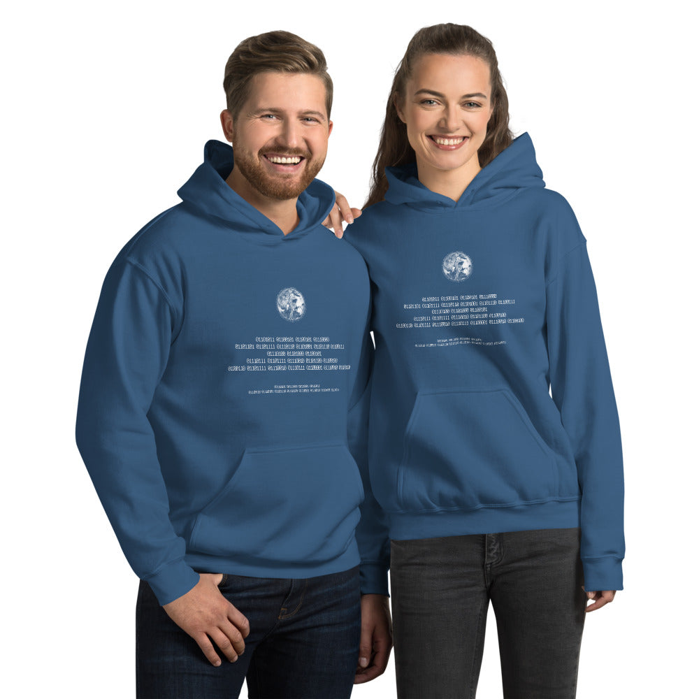 Binary Instructions To Keep Moving The World Forward With Venusian Earth In White on Unisex Heavy Blend Hoodie