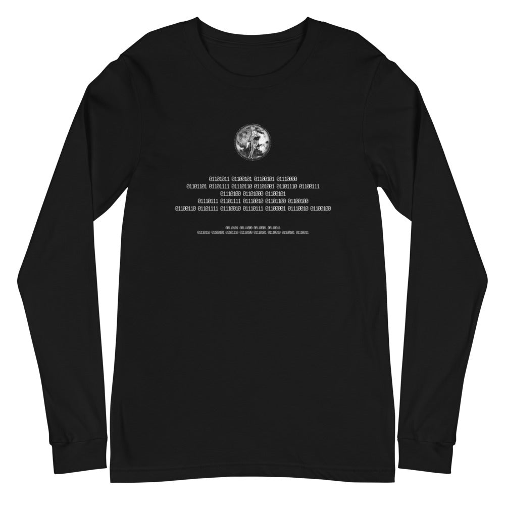 Binary Instructions To Keep Moving The World Forward With Venusian Earth In White on Unisex Long Sleeve T-Shirt