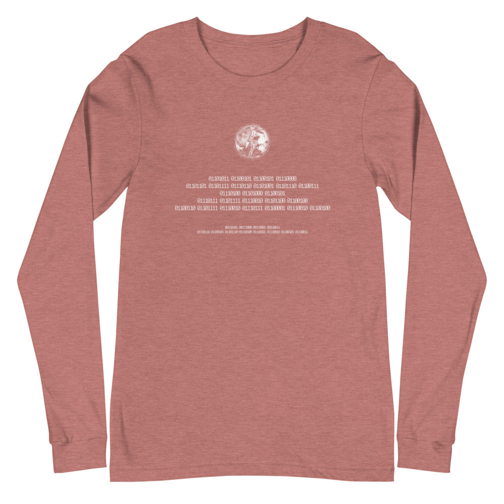 Binary Instructions To Keep Moving The World Forward With Venusian Earth In White on Unisex Long Sleeve T-Shirt