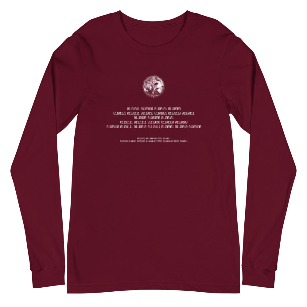 Binary Instructions To Keep Moving The World Forward With Venusian Earth In White on Unisex Long Sleeve T-Shirt