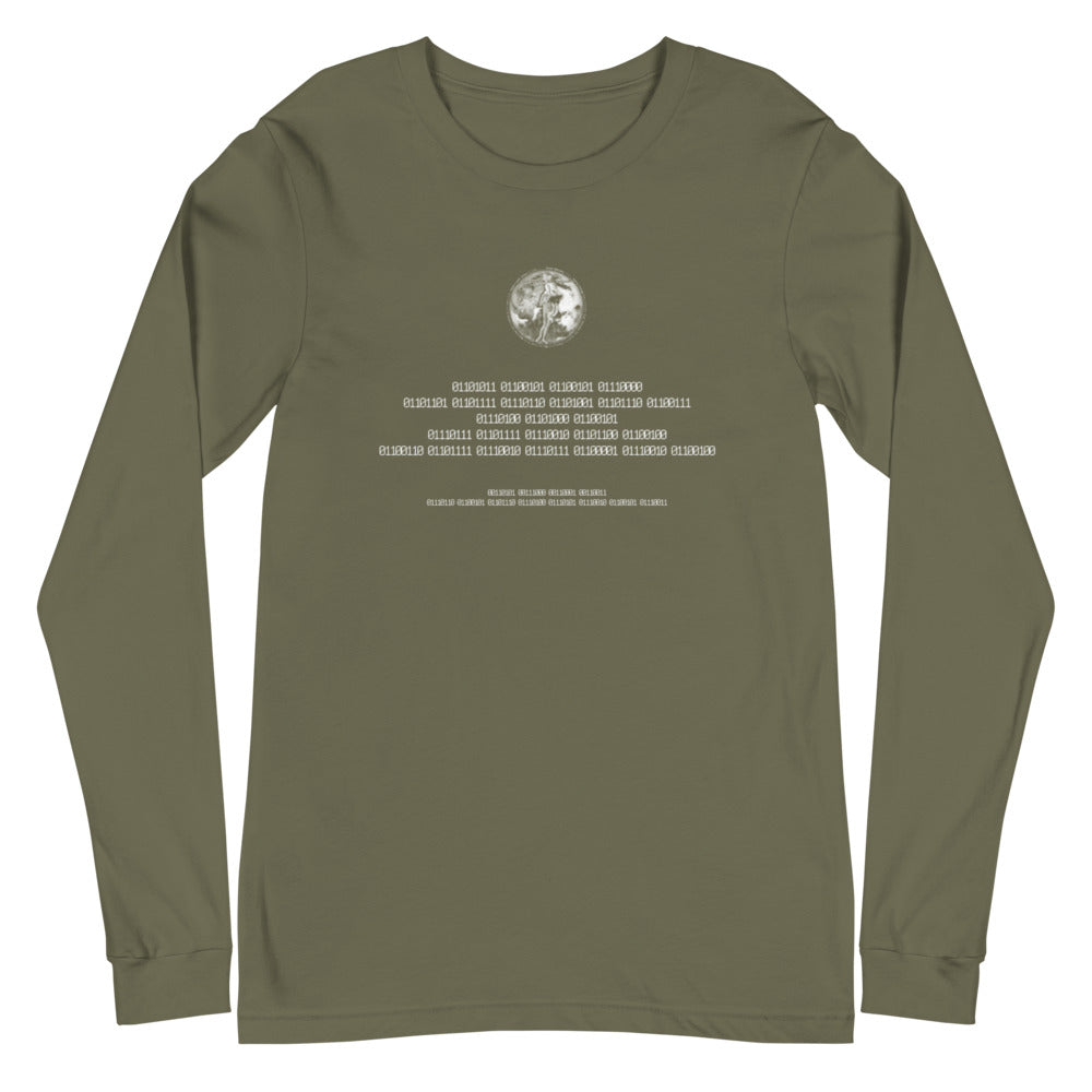 Binary Instructions To Keep Moving The World Forward With Venusian Earth In White on Unisex Long Sleeve T-Shirt